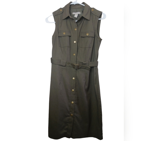 Banana Republic Like New Army Green Sleeveless button up Dress with Belt Size 0 - Picture 1 of 14